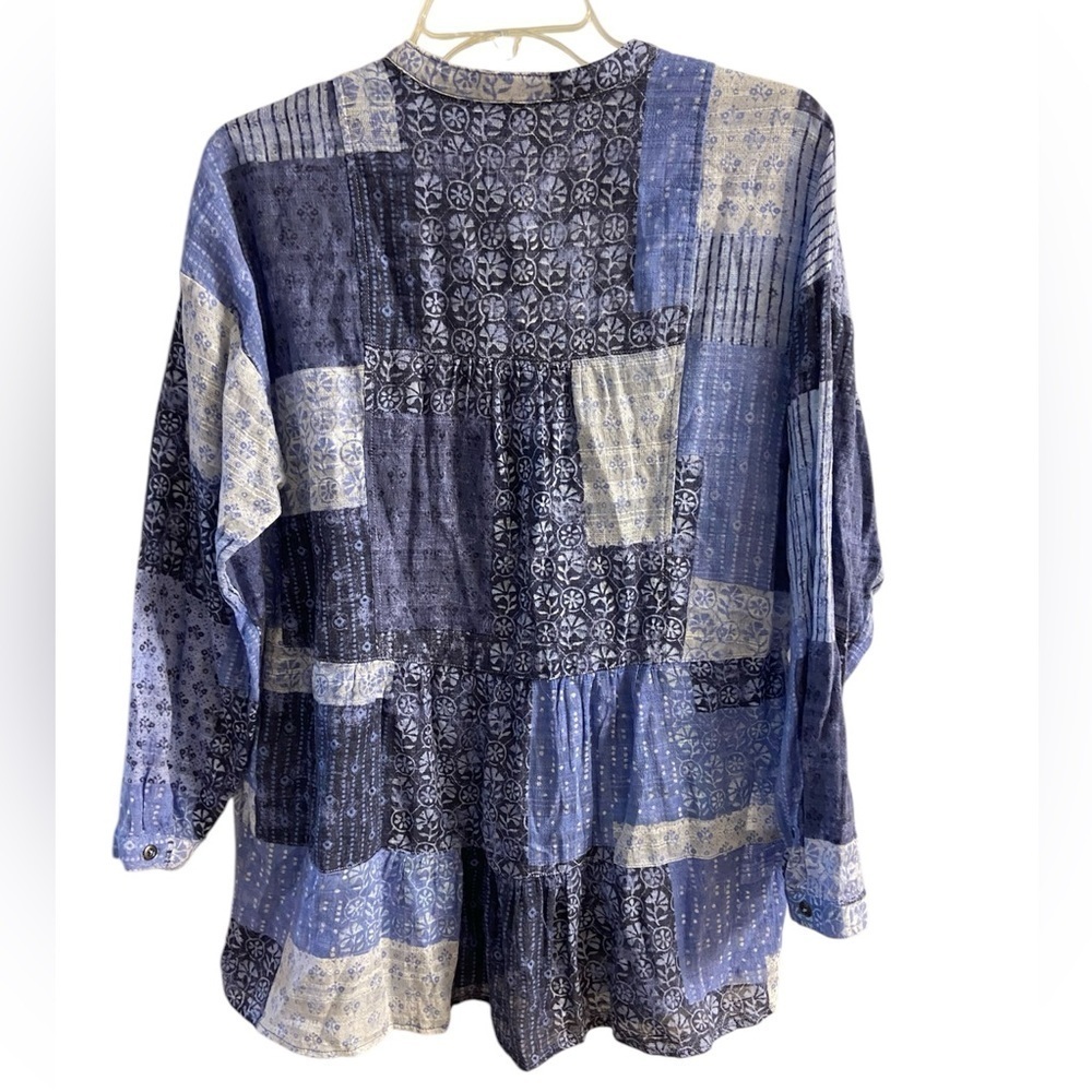 Pilcro Anthropologie Blouse Tunic‎ Patchwork Print Tiered Medium Petite - Picture 3 of 12
